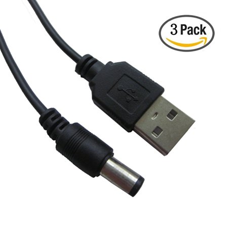 HUACAM HC05 3 Pack USB to 5.5 mm/2.1 mm 5 Volt DC Barrel Jack Power Cable