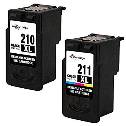 myCartridge Remanufactured Canon PG-210XL CL-211XL 2973B001 2975B001 (1 Black, 1 Color) 2 Pack Ink Cartridge With Ink Level Display For use in PIXMA IP2700 MP240 Series Printer