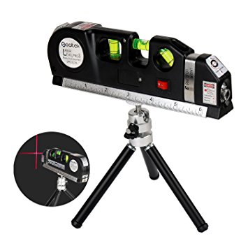 Qooltek Laser Level Line Laser Measure  8ft Tape Ruler Adjusted Standard and Metric Rulers with Metal Tripod Stand(Black)