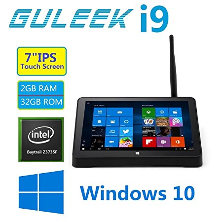 GULEEK i9 Tablet Mini PC Windows 10 Desktop Computer with 7 inch Ips Touch Screen Quad Core Intel Bay Trail Cr Atom Z3735F 2GB Ddr3l Ram 32GB Emmc Rom Wifi 2.4GHz Bluetooth 4.0