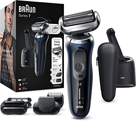 Braun Series 7 Rasoir Électrique Homme À Grille Sans Fil, Centre SmartCare, Tondeuse À Barbe, Tondeuse À Barbe De 3 Jours, Technologie Wet & Dry, Rechargeable, 70-B7850cc, Bleu