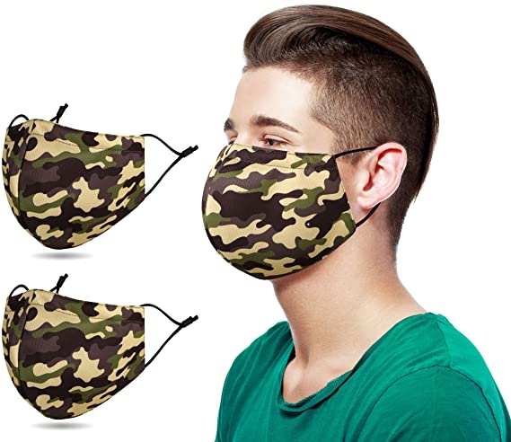 Lullaby 2 PCS Unisex Washable Reusable Face Madks Breathable Mouth Cover Army Green