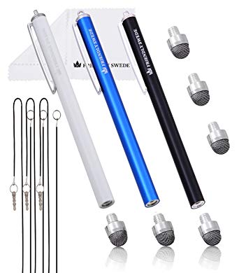 The Friendly Swede Capacitive Replaceable Fiber Tip Hybrid Stylus (3 Pack) (White   Black   Dark Blue)