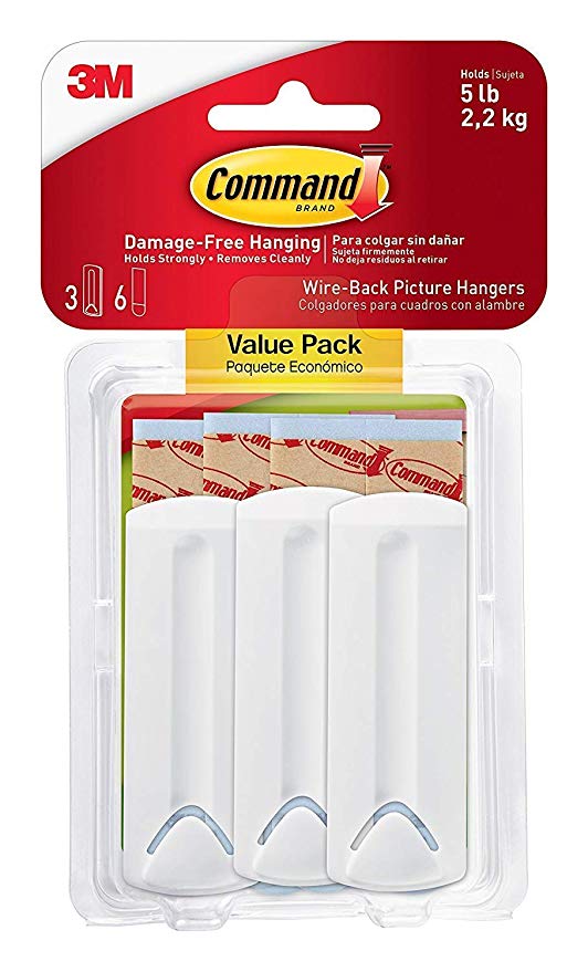 Command Wire Back Picture Hanger Value Pack, White, 6-Hangers