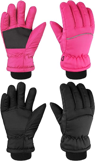 SATINIOR 2 Pairs Kids Snow Gloves Thick Ski Gloves Toddler Winter Warm Waterproof Gloves for Children Boys Girls