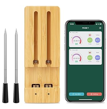 UPMSX Smart Wireless Meat Thermometer with 2 Probes, 165ft Wireless Range Bluetooth Meat Thermometers for Grilling and Smoking, Food Cooking Thermometer for BBQ Sous Vide Oven Smoker Rotisserie