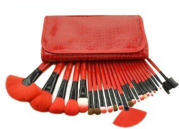 Outop Professional Cosmetic Makeup Brush Set with Bag (24pcs Red)