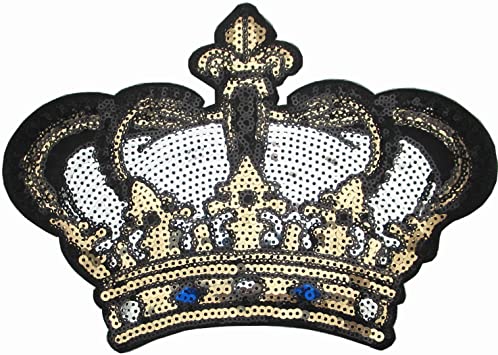 Dandan DIY Big Crown Embroidered Patch with Sequins Sew on/Iron on Patch Applique Clothes Curtain Sewing Flowers Applique Home Wedding Party Decoration DIY Accessory(Crown)