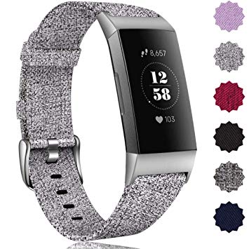 Maledan Bands Compatible with Fitbit Charge 3 & Charge 3 SE Fitness Activity Tracker for Women Men, Breathable Woven Fabric Replacement Accessory Strap