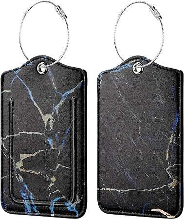 JOTO 2 Pack Luggage Tag Identifier for Suitcases, Privacy Protection Travel Suitcase Label Marker for Bag Baggage, PU Leather Luggage Tags with Stainless Steel Loop Name ID Card TSA Approved -Style C