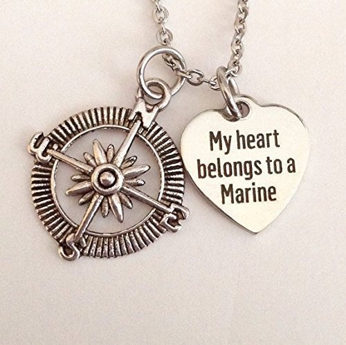 Marine wives - My heart belongs to a Marine - petite stainless steel necklace - military wives