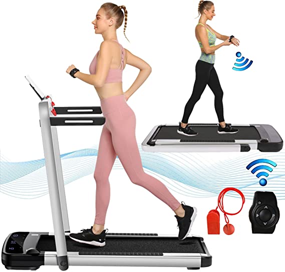 Miageek 2 in 1 Under Desk Folding Treadmill, 2.25HP Electric Treadmill with Remote Control, LED Display, Walking Jogging Running Exercise Machine for Home Office Installation-Free