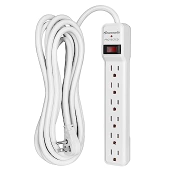 DEWENWILS 6-Outlet Surge Protector, Power Strip with 15FT Long Extension Cord Indoor, Low Profile Flat Plug Power Bar, 15 Amp Circuit Breaker, 560 Joules, Protected Indicator Light, Wall Mount, White, UL Listed