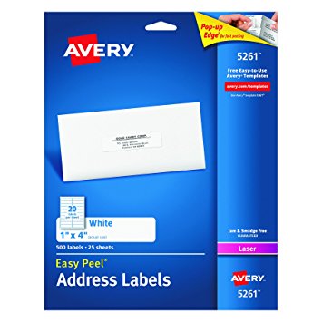 Avery Easy Peel Address Labels for Laser Printers 1" x 4", Pack of 500 (5261)