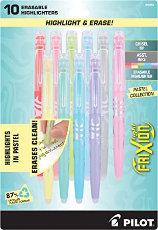 PILOT FriXion Light Pastel Collection Erasable Highlighters, Chisel Tip, Assorted Color Inks, 10-Pack