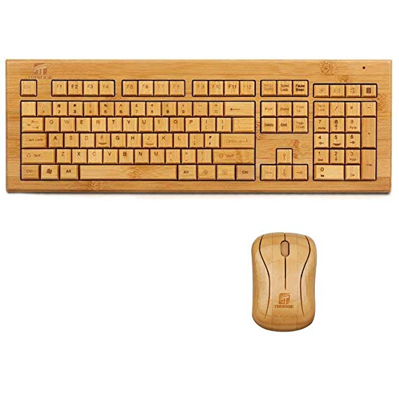 Wireless Bamboo Keyboard and Mouse Combo(3 Key Pads), Full Size 2.4GHz Wooden Handcrafted Natural Ultra Slim Rechargeable for Windows, Laptop, Notebook, PC, Desktop, Computer, Office by Tbridge