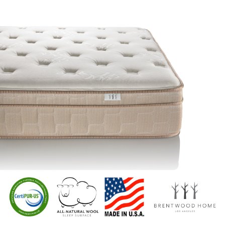 Brentwood Home Finale 10-Inch Eurotop 3-Zone Wrapped Spring Mattress 100 Made in USA CertiPUR Natural Wool Layer Beige Queen Size