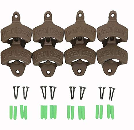 BUYBUYMALL 8 PCS Open Here Iron Wall Mount Bottle Opener with Screws