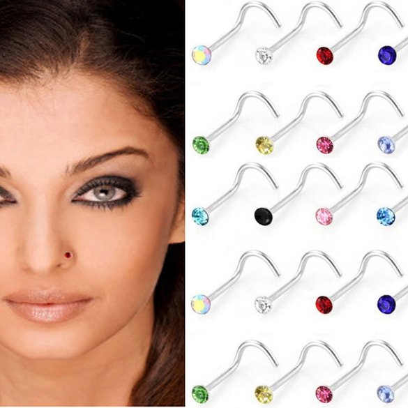 Fly-love® 20pcs Stainless Steel Crystals Nose Studs Rings Bone Bar Pin Piercing Jewelry
