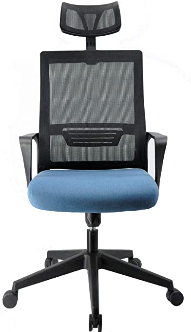 Mimoglad Office Chair, Ergonomic Desk Chair with Adjustable Headrest, High Back Mesh Computer Chair with Durable Cushion and Fabric, Height Adjustable Task Chair for Home Office (Blue)