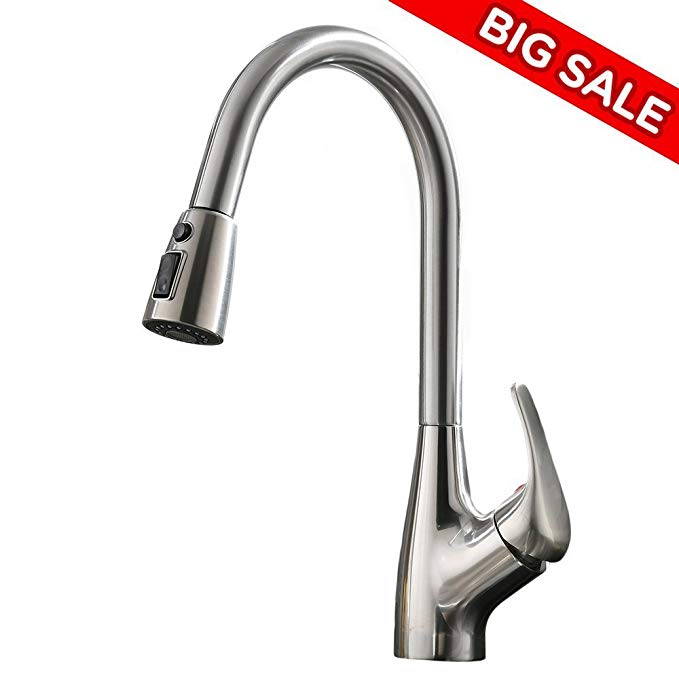 VCCUCINE Commercial Lead Free Brushed Nickel Single Handle Pull Down Sprayer Kitchen Faucets, Pull Out Kitchen Sink Faucet