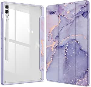 Fintie Hybrid Slim Case for Samsung Galaxy Tab S9 FE  Plus/Galaxy Tab S9  Plus 12.4 Inch 2023 with S Pen Holder, Shockproof Cover with Clear Transparent Back Shell, Auto Wake/Sleep, Lilac Marble