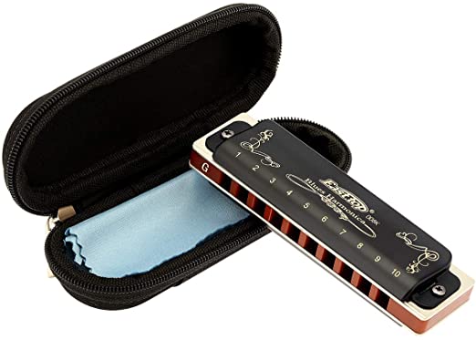 East top Diatonic Harmonica Key of G 10 Holes 20 Tones 008K Blues Harp Mouth Organ Harmonica with Black Cover, Top Grade Harmonica for Adults, Professionals and Students