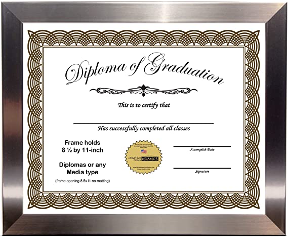 CreativePF [8.5x11ss] Stainless Steel Finish Diploma Frame Displays 8.5 by 11-inch Certificate, Graduation, University, Diploma Frames with Stand & Wall Hanger (Pack of 1)