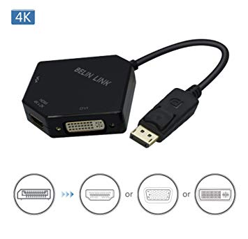DP to HDMI VGA DVI Adapter Displayport to HDMI 4K Adapter 3 in 1 Display Port to HDMI VGA DVI Converter Male to Female Gold-Plated Diamond Shaped (Black)