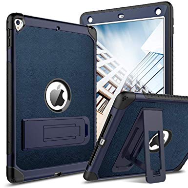 BENTOBEN Case for iPad Air 2/iPad 9.7 2018 2017/Pro 9.7, Soft Leather 3 Layer Full Body Protective Kickstand Durable Shockproof Cover for Apple iPad 9.7 (5th / 6th Gen)/Air 2/Pro 9.7, Navy Blue/Black