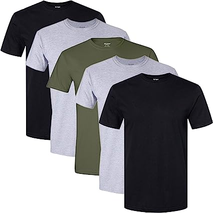 Gildan Men's Crew T-Shirts, Multipack, Style G1100, Black/Sport Grey/Military Green (5-Pack)