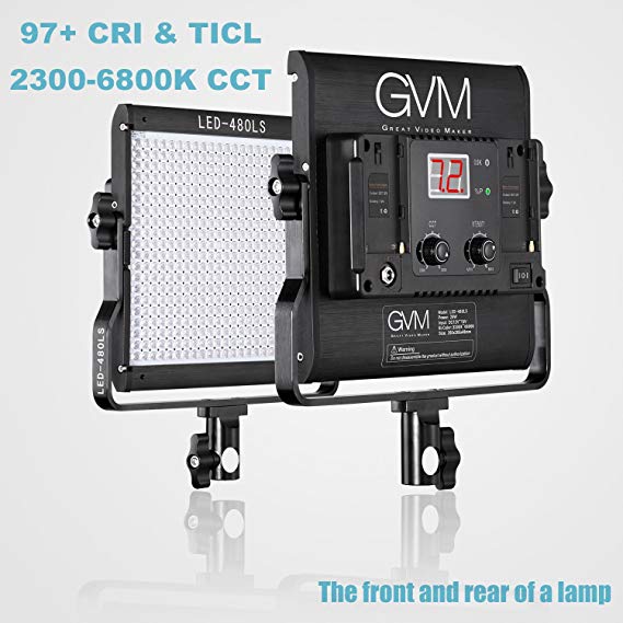 GVM Led Video Light Panel Dimmable Bi-color Temperature 2300K-6800K CRI97  with Metal Housing Digital Display for Interview Youtube Outdoor Photography Lighting Kit Studio Lights(1Pack)