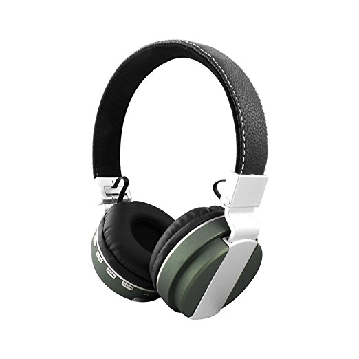 Alltrum Foldable Headsets for Sports, Lightweight HEADPHONE with Built-in Mic, SD card, Radio,.Olive