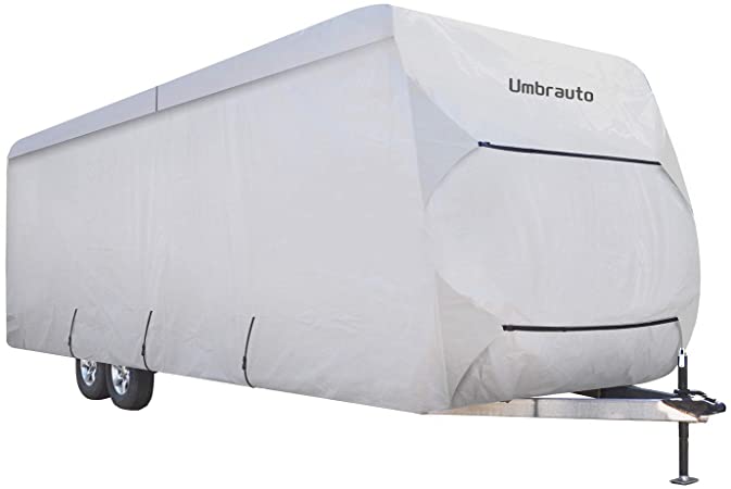 Umbrauto Travel Trailer RV Cover Thick 3 Layers Polypro Anti-UV Top Panel Waterproof Breathable Camper Covers Ripstop Fits 27‘ - 30‘ Travel Trailer