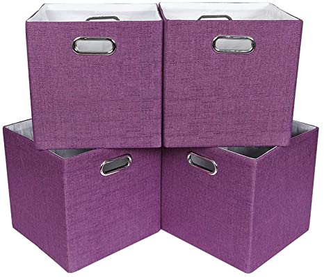 Oprass Hard Sided Collapsible Fabric Foldable Closet Shelf Organizer£¨11x11x11£4 Pack Purple