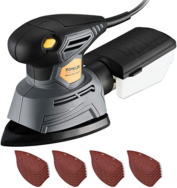 TOPELEK Detail Sander, 24Pcs Sandpapers, 14000 RPM 130W Mouse Sanders with Efficient Dust Collection System, Electric Multi Sander for Wood Working, Paint Removing