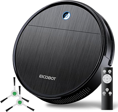 EICOBOT Robot Vacuum Cleaner, 2300Pa Strong Suction Power, Tangle-Free, Slim, Quiet, 120 Mins Runtime, Auto Self-Charging Robotic Vacuum Cleaner Ideal for Low Carpet, Pet Hair, Hard Floors, GreyBlack