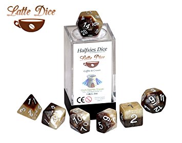"Latte" Halfsies Dice - 7 die polyhedral dice set - Coffee & Cream
