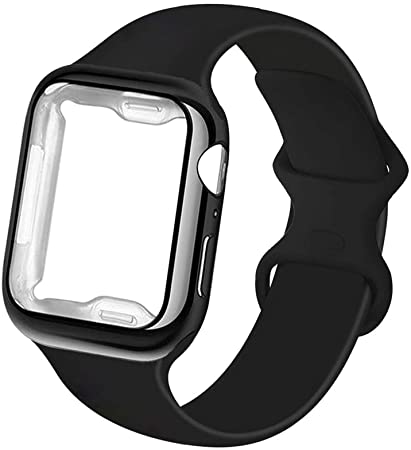 RUOQINI Smartwatch Band with Case Compatiable for Apple Watch Band 38mm 40mm 42mm 44mm, Silicone Sport Band and TPU Case for iWatch Series 6/5/4/3/2/1/SE