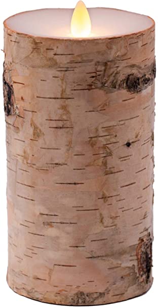 Flameless Candles Flickering Flame Effect Real Wax (D 3.5" x H 7"), Real Birch Bark Battery Operated LED Pillar Candles Real Wax with Timer and Remote to Buy Separately