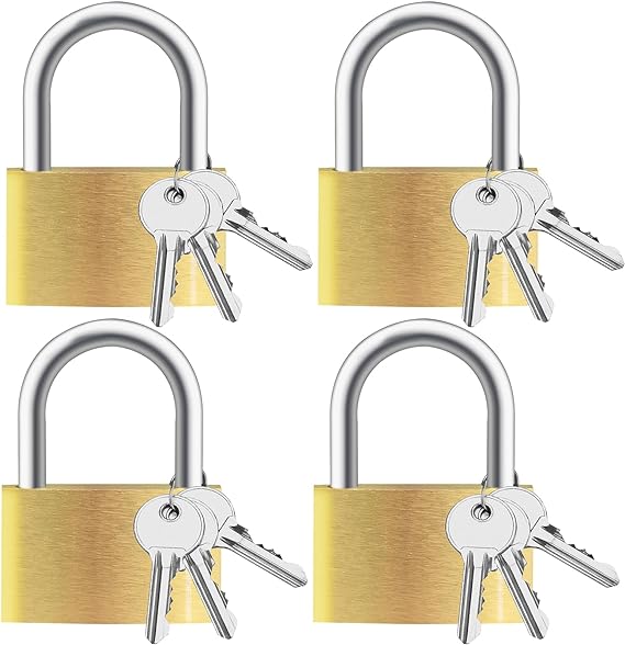 Faburo 4pcs Solid Brass Keyed Padlocks with Keys 12, Small Padlocks with Same Key, Pad Lock with Key, Storage Lock Shackle for Outdoor Indoor Use