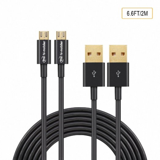 Hi-mobiler 3313154 65ft2M USB20 Male to Micro B Cable with Gold-Plated Connectors for Smartphones and Tablets - 2 Pack - Black