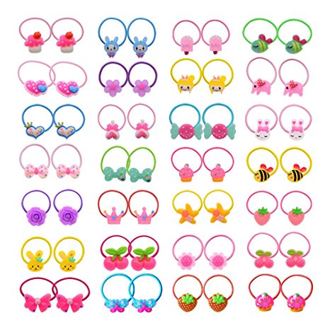 50 Pcs (25 Pairs) Cartoon Elastic Hair Ties Little Girls' Small Ropes Toddlers' Ponytail Holder