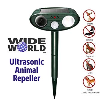 WIDE WORLD TM Ultrasonic Animal Pest Repeller, Outdoor Solar Powered Pest and Animal Repeller - Effectively Scares Away All Outdoor pests and Animals Such as Dogs or Raccoons.