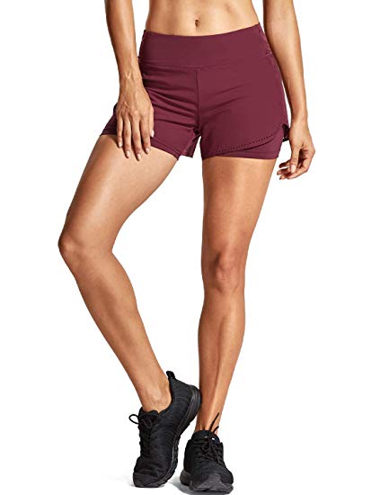 CRZ YOGA Women's Workout Sports Running Shorts Pants with Zip Pocket - 4 inch