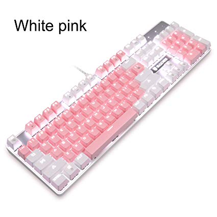Mechanical Gaming Keyboard,SADES Gaming Keyboard USB Keyboards Mechanical Feel with Mutilmedia Keys Character Illuminated and Blue Switches for for PC Gamer（White Pink）