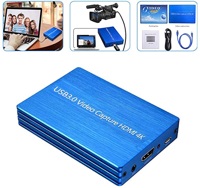 HDMI Game Capture Card,USB 3.0 HD Video Live Stream and Record in 1080p for PS4 DVD Game Consoles Mic-in Video Recorder Compatible with Windows Linux Os X System,Plug-N-Play (Blue)
