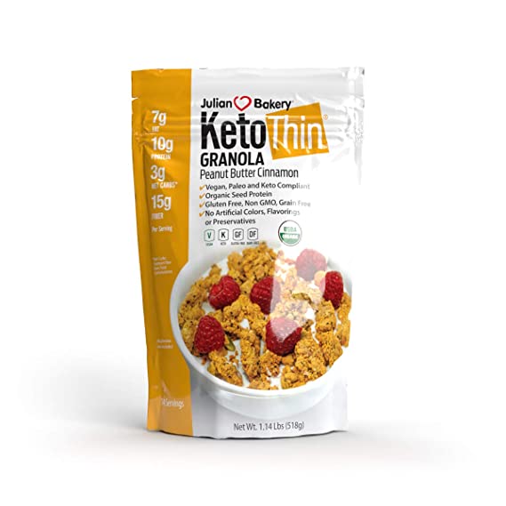 Julian Bakery Keto Thin Granola | Peanut Butter Cinnamon | Keto | USDA Organic | 10g Protein | 3 Net Carbs | Gluten-Free | Grain-Free | 14 Servings