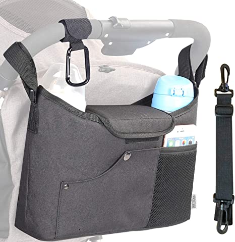 AJ Keegan Universal Baby Stroller Organizer with Cup Holders - The Only Stroller Accessory You Need - Universal Stroller Organizer Bag Includes Shoulder Strap & Stroller Hook - for Baby Shower Gifts
