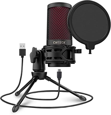 USB Microphone, CMTECK XM550 Podcast Microphone with Pop Filter & Mute Button, Compatible Desktop Computer and Laptop